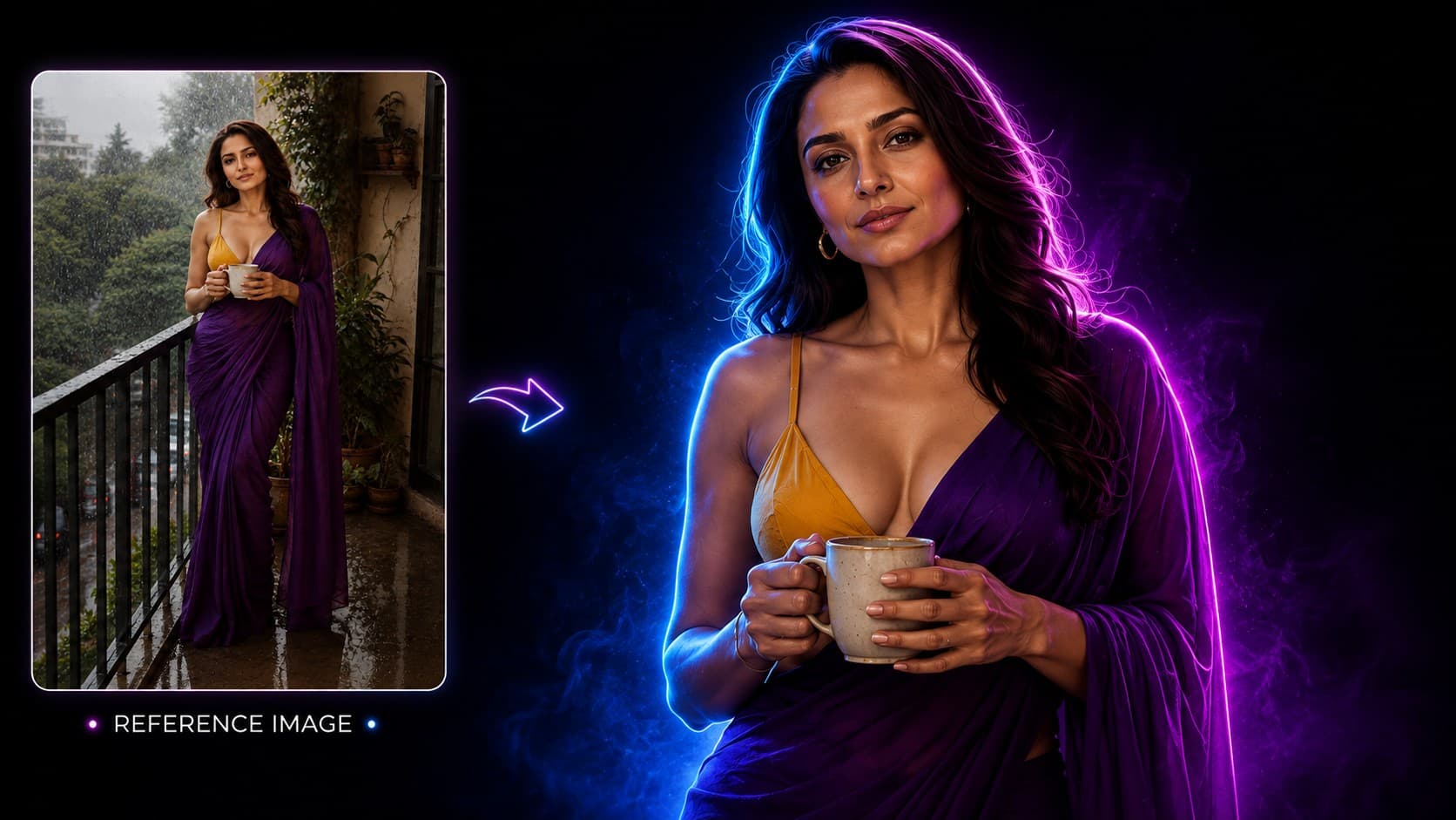 Electric Blue + Violet Portrait AI Prompt
